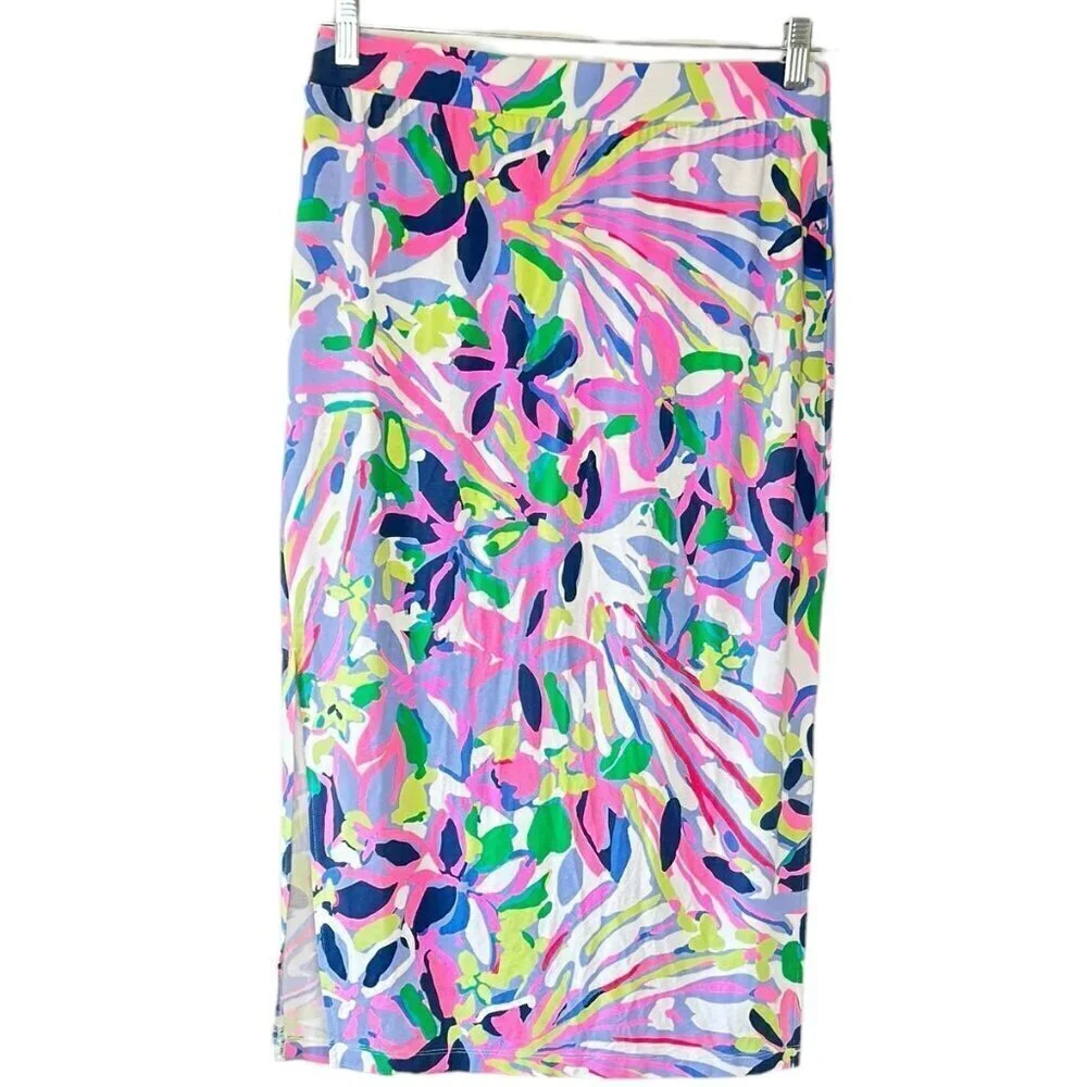 Lilly Pulitzer Kemi Midi Skirt Havin a Blast Print Pull On Pencil Skirt  Size S